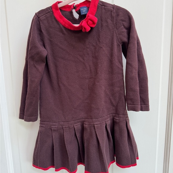 Baby Gap 3T Girls Brown and Red Long Sleeve Pleated Sweater Dress - Picture 3 of 6